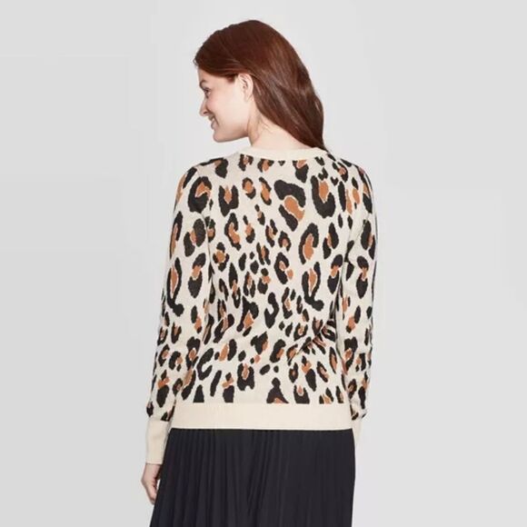 Women's New Leopard Print Rib Knit Pull Over Sweater M - Picture 4 of 6